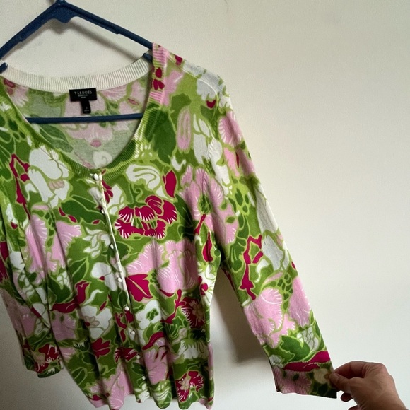 Talbots Super Soft Floral Print Summer Button Up Lightweight Cardigan petite sm - Picture 2 of 12